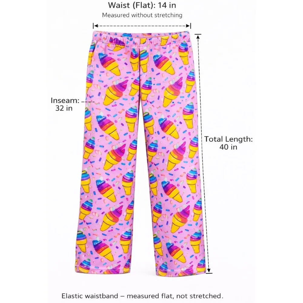 Girls Ice Cream Pajama Pants, Soft Fleece Lounge PJ Bottoms, Junior Small, NWT